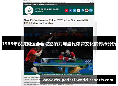 1988年汉城奥运会会歌影响力与当代体育文化的传承分析